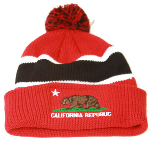 California Republic Winter Cuff Beanie w/ Pom - Red/Black