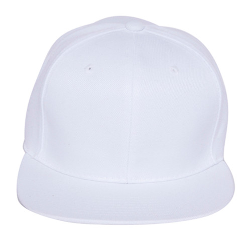 Plain Fitted Flat Bill Hat - White
