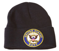 Delux Military 3D Embroidery Cuff Beanie United States Navy, Black