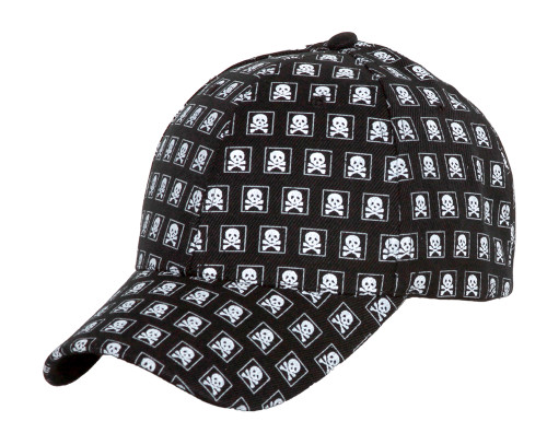 Clover Skull and Crossbones Print Adjustable Hat - Black