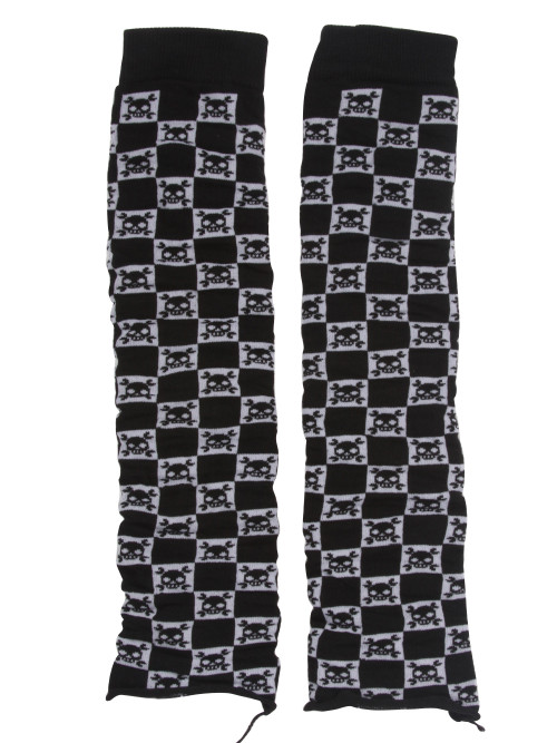 Women's Stretch Leg Warmers Black with White Skulls