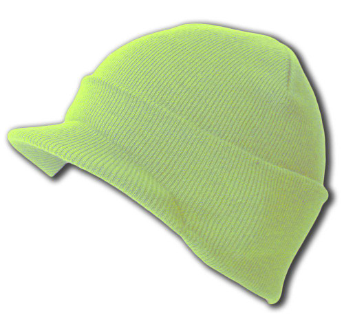 Knit Cuff Beanie Visor - Winter Wear/Sports - Lime Melon Green