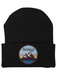 Top Headwear Courage With Mountains Patch Cuffed Beanie