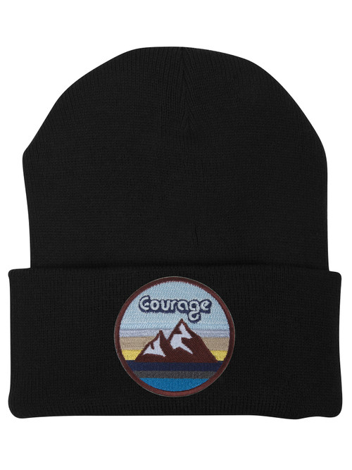 Top Headwear Courage With Mountains Patch Cuffed Beanie