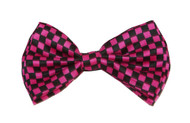 Pre-tied Bowtie 4.3 inches Checkered Hot Pink Black