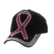 Top Headwear Studded Pink Ribbon Baseball Cap
