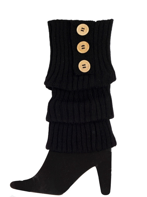 Pair of Three Button Layered Trimmed Ribber Leg Warmers