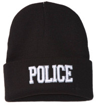 Police Winter Knit Beanie Cuff Cap, Black