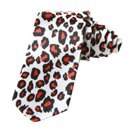 2' Trendy Skinny Tie  - White Red Cheetah Print