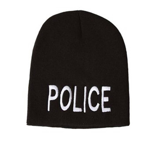 Cuffless Embroidered Police Department Text Style Beanie