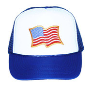 Trucker Mesh Vent Snapback Hat, USA Billowing Flag 3D Patch Royal Blue
