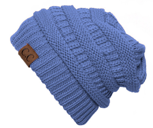 Thick Knit Soft Stretch Beanie Cap - Cobalt Blue