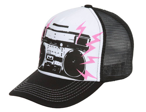 Boombox Mesh Trucker Hat - Black w/ White