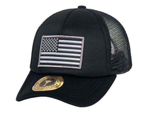USA Flag Curve Bill Trucker Mesh Hat, Black