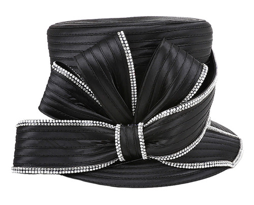 ChicHeadwear Top Hat w/ Large Bow Pearl Rhinestone Hat