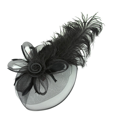 Chic Headwear Large Peacock Feather Rose Fascinator