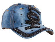Top Headwear Black Studded Hot Distressed Denim Baseball Cap