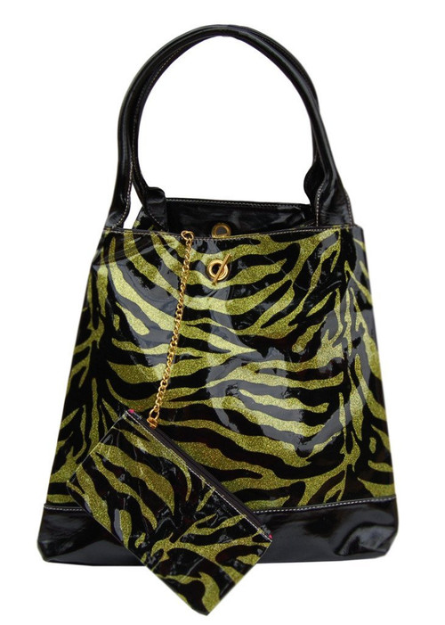 Large Glitter Zebra Print Handbag Purse Tote W/Bonus Coin Purse - Green ...