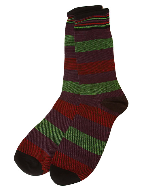 Finefit Cotton Comfort Purple Green Red Striped High Socks