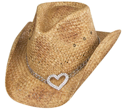 Peter Grimm "Heart Attack" Straw Western Hat with Silver Heart Pendant - Brown