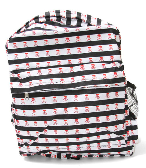 Clover Black and White Striped Skull Backpack