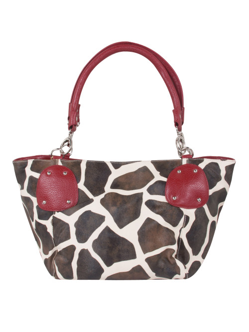 Fushia Large Vicky Giraffe Print Faux Leather Satchel Bag Handbag Purse