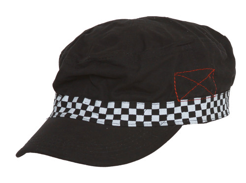 Clover Checkered Banded Newsboy Hat - Black