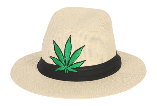 Banded Leaf Straw Fedora