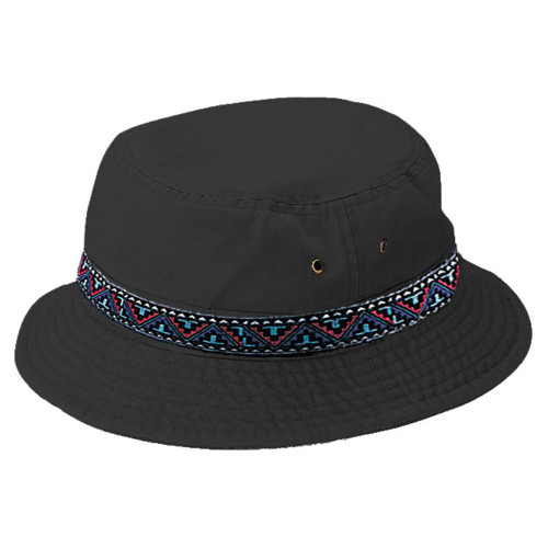 Cotton Twill Washed Bucket Hat with Tribal Band