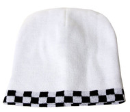 Checker Taxi Rimmed Cuffless Beanie Hat (White)