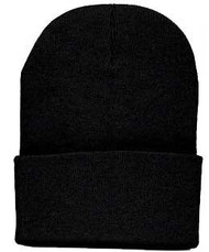 Long Knit Beanie Hat Black