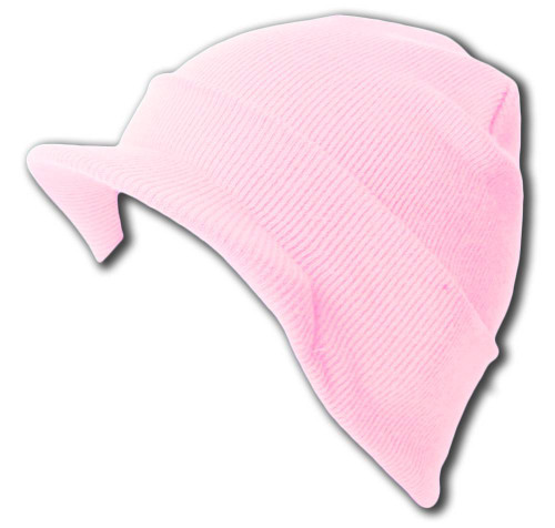 Knit Cuff Beanie Visor - Winter Wear/Sports - Light Pink