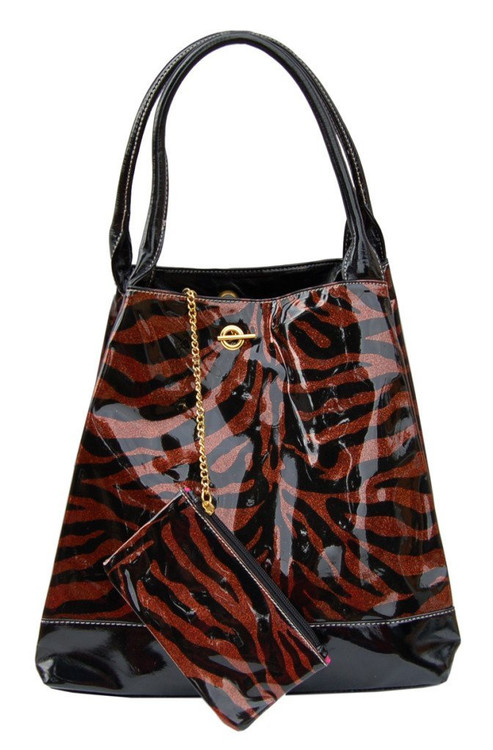 Large Glitter Zebra Print Handbag Purse Tote W/Bonus Coin Purse - Bronze C873