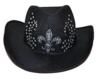 Fleur-de- lis Rhinestone Silver Embedded Straw Cowboy Hat