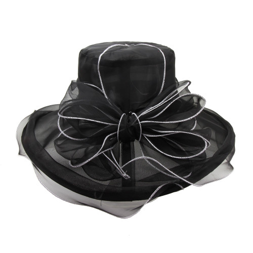 Chic Headwear Organza Floppy Church Hat w/ Bow