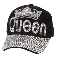 Womens Queen w/ Crown Stones Distressed Baseball Cap