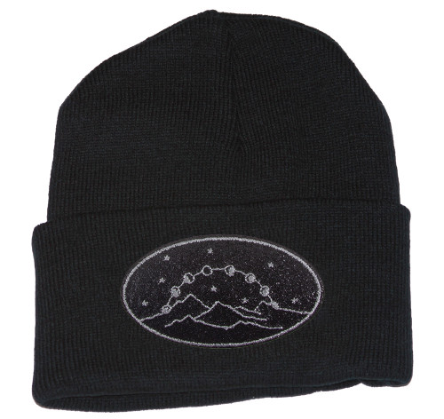 Gravity Threads Mountains and Moon Cycle Cuffed Beanie