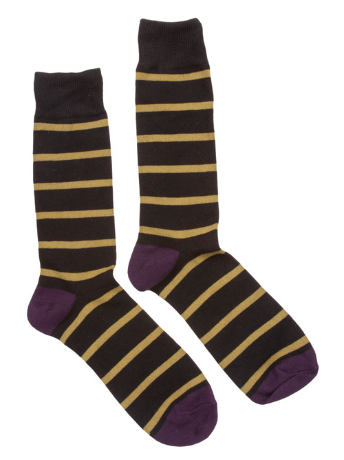 Finefit Cotton Comfort Striped High Socks - Black/Gold/Purple - 10-13