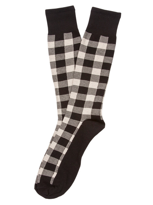 Finefit Cotton Comfort Checkerboard High Socks - Black/Grey Checkerboard - 10-13