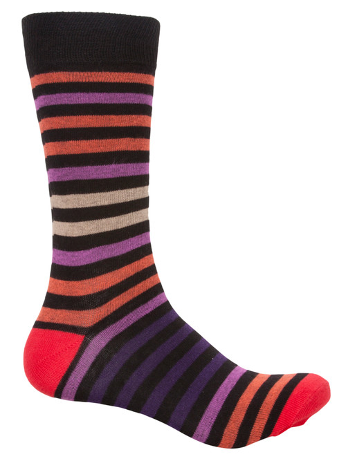 Finefit Cotton Comfort Striped High Socks - Black/Purple/Red - 10-13