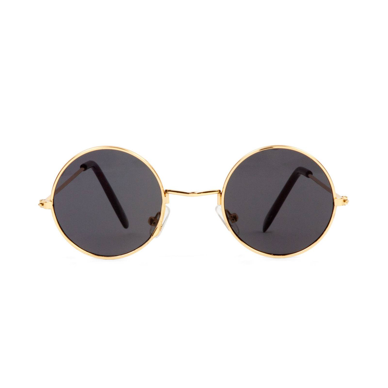 Gold Circular (41mm) Frame Black Lens Sunglasses - Gravity Trading