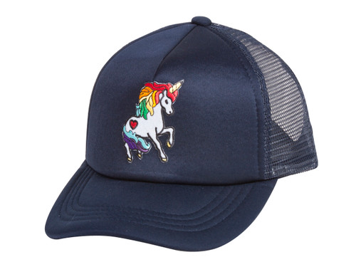 Rainbow Unicorn Foam Trucker Mesh Adjustable Hat - Navy