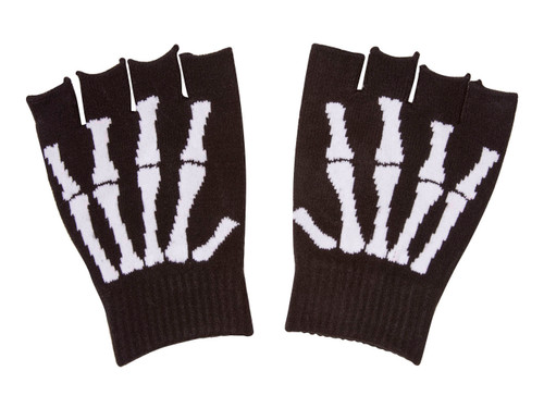 Skeleton Fingerless Black Winter Gloves