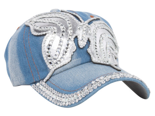 Top Headwear Silver Butterfly Denim Baseball Cap
