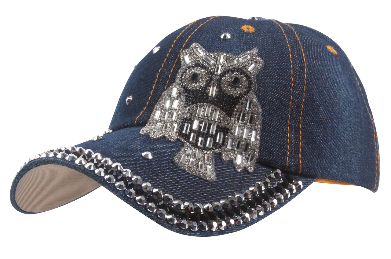 Top Headwear Studded Owl Denim Baseball 