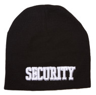Cuffless Embroidered Security Text Style Beanie - Black