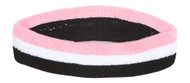 Single Three Striped Sports Headband, Pink/White/Black