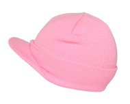 Knit Brim Ski Hat - Winter Visor Cap Skull Beanie (Pink)