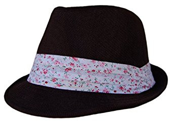 Boho Sheek Black with Flower Print Band Fedora Hat