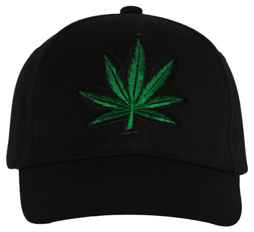 Marijuana Hemp Leaf Hat Cap, Black